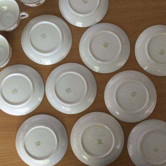 18pcs Hand painted Noritake Green M in wreath mark 8 cups & 10 saucers eggshell - Picture 11 of 12